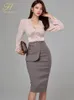 Two Piece Dress H Han Queen Women Autumn Profession 2 Pieces Set V Neck Blouses Vintage Mid Calf Pencil Skirt Korean Simple Casual Suit 221122