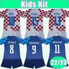 2223 Modric Rakitic Kids Kit Soccer Jerseys Equipo Nacional Pasalic Kramaricp Orsic Home Red White White Football Camisetas de f￺tbol