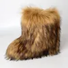 Stövlar vinter kvinnor utomhus mysiga tjock faux racoon mink päls plattform platt mellersta kalv slip på fluffig pälski 221123