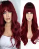 Synthetic Wigs FEELSI Long Wavy Hairstyle Ombre Wine Red Wig With Bangs For Women Cosplay Lolita High Temperature Fiber Kend228942559
