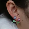 Boucles d'oreilles Double face pour filles et femmes, 4 couleurs, rouge, bleu, vert, jaune, fleur, élégance, bijoux en or 2022