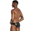 Onderbroek heren briefs u-convex solide lage taille sexy polyester lakleer ondergoed