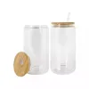 16oz Sublimation Glass Beer Mugs with Bamboo Lid Plastic Straw Tumblers DIY Blanks Frosted Clear Can Cups Heat Transfer Cocktail Iced Coffee Whiskey Glasses