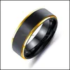 Bandringar Rainbow Gold Side Brush Band Black Rostfri Steel Wedding Rings Fashion Jewelry for Women Men Gift Drop Delivery Dhitq