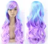 Promotion Long Wavy Ombre Color Ladies Synthetic Hair WigGreen Rainbow Color Japanese Kanekalon Fibre Anime Cosplay Wig Peruca