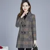 Damen Wollmischungen Mutterkleidung Anzug Plaid Wolljacke Herbst Winter verdicken schlanke langärmelige Oberbekleidung Plus Größe 5XL All-Match-Mantel 221123