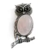 Oval Natural Stone Owl Pendant Ornaments Crystal Minerals Reiki Healing Rose Quartz Gifts Home Decor Necklace Jewelry Making Art Craft