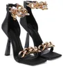 Ver￣o de luxo de luxo sand￡lias sapatos tiras de corrente dourada de link de link de neppa bombas com abastecimento de calcanhar abrangente marcas luxuosas saltos altos femininos eu35-43.box