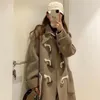 Women's Wool Blends College style Japanese lovely woolen coat medium length ox horn buckle student JK camel winter autumn 221123