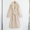 Cappotto caldo invernale in pelliccia sintetica da donna, colletto spesso lungo, con cintura, Casaco Feminino Sash 221123