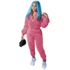 Kvinnors två bitar byxor Teddy Velvet Set Women Thick Tracksuits Zipper Stäng ner kragen långärmad tröjor Crop Top Jogging Suits 221123