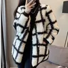 Jackets Women's Checkerboard Lamb Lambe Casat for Women 2022 Nova vers￣o coreana solta e espessada vers￡til casaco de cabelo sofisticado