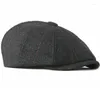 Berets Handmade Soft Wool 8 Panel Navy Herringbone Sboy Cap Men 8-Quarter Style Flat Caps Women Beret Hat 005 Tweed