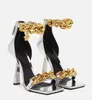 Zomer luxe medusi sandalen schoenen gouden ketting-link riemen nappa lederen ritssluiting hakpompen luxueuze merken dames hoge hakken EU35-43.Box