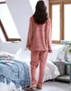 Женская одежда для сна женщины сгущают теплую мягкую пижаму наборы розовой красной моды с длинным рукавом фланель пижамы 221122