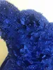 Новое королевское голубое бальное платье дешевое выпускное выпускное платье с плеча кружев 3D цветы с бисером корсет обратно атласные вечерние формальные платья 2367