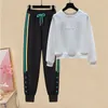 Women s Two Piece Pants South Korea Autumn Letter Printed Long Sleeve T shirt Casual Trouser Two piece Set Sports Running Suit 221123