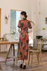 Ethnic Clothing Shanghai Story 2022 Mandarin Faux Silk Long Cheongam Keyhole Qipao Dress With Split For Ladies Coffee M