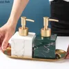 Liquid Soap Dispenser Marble Texture Square Portable Bath Supplies Shampoo Empty Bottle Golden Pressing Head Hand Sanitzer 221123