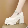 Chaussures Habillées Femme Punk Goth Bout Rond Talons Épais Bride À La Cheville Plate-Forme Femmes Pompes Printemps Automne Loisirs Boucle Casual Chaussures Noires pour Dames