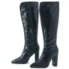 Laarzen dames hoge hak serpentine laarzen ontwerper chunky hiel schoenen lange laarzen de knie bota's mujer bruin zwart 220913