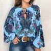 Damen Jumpsuits Strampler Blumendruck Boho Bluse Frauen Frühling Herbst Chic Laterne Langarm O-Ausschnitt Blusen Hemd Vintage Schnürung Quaste Blusa Tops 221123