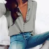 Kadın Tulumlar Tulum Moda Rahat Düz Renk bayanlar ofis Seksi Düğmeler Uzun kollu Bluz Bahar Kadın Şifon beyaz Gömlek 221123 Tops