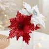 Decorative Flowers 1Pc Christmas Flower Simulation Poinsettia Sequins Decoration Cloth Fake Party For Indoor Out