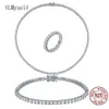 Pendanthalsband Solid 925 Sterling Silver Tennis Necklace4155cm 1622 tum armband1521cm Ringuppsättning med glänsande 3mm zirkonsmycken Set 221119