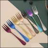 Forks Stainless Steel Forks Home Kitchen Dining Flatware Gold Dessert Fruit Fork Cutlery Set For Party Event Drop Delivery Garden Bar Dhgy4