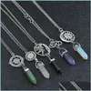 Pendant Necklaces Natural Stone Shape Healing Point Pendant Necklaces Heart Sun Charm Crystal Quartz Hexagonal Column For Women Fash Dhxyt