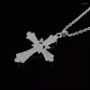 Chains Bohemia Necklace Woman Cross Colored Crystal Bridal Necklaces Chain Pendant Girls Jewelry Silver Color Kpop Stainless Collares