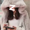 Women's Wool Blends Korean version loose thickened plush coat hoodie imitation beaver rabbit hair medium long leather coat