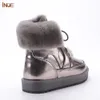 Botas INOE Moda Real Vaca Couro Natural Ovelha Lã Pele Forrada Mulheres Curto Tornozelo Inverno Neve Casual Sapatos Quentes À Prova D 'Água Flat 221123