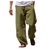 Pantaloni da uomo in lino naturale per uomo contemporaneo casual confortevole qualità morbida tasca pantaloni in puro colore uomo all'aperto