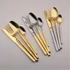 Dinnerware Sets 4 Pcs Stainless Steel Silver Mirror Polishing Tableware Set Golden Cutlery Knife Scoop Fork Western