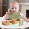 Cups Dishes Utensils 7Pcs Wooden Feeding Tableware Sets Kids Supplies Bamboo with Silicone Straw Cup Children Dinnerware Gift Set 221122