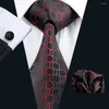Bow Binds Dibuge Geometrische rote Schwarz für Männer mit Hanky ​​Manschettenknöpfen handgefertigte Seidenhals Krawatte Männliche Hochzeitsfeier Geschäft MJ-584