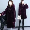 Nuevo abrigo de piel de visón de mezclas de lana para mujer, abrigo pesado grande de invierno a la moda con capucha de largo medio para mujer