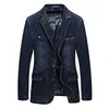 Men's Leather Faux Multi Pocket Denim Jacket Men Spring Blazer Suits Mens Business Leisure Cowboy Westerner Male Jeans Coat Size L 4XL 221122