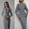 Terno blazer feminino xadrez de inverno street power para casamento mãe da noiva usar festa à noite formal jaqueta longa