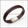 Charmarmbanden Echte lederen armband Magnetische gesp geweven Weven Braid Bangle manchet Polsband mode sieraden vrouwen heren armband dhyxi