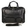 Briefcases 17" Men Genuine Leather Travel Bag Shiny Real Tote Briefcase Large Capacity Cowskin Hand Business Multi-pocket