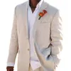 Abiti da uomo Blazer Lino beige per matrimonio estivo sulla spiaggia 2 pezzi Set cappotto italiano Giacca Pantaloni Smoking dello sposo Moda maschile Costume Homme 221123