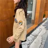 Kvinnors blusar koreanska blus kvinnor 2022 fall streetwear vintage broderi patch oregelbundna långärmad skjortor khaki damer toppar blusa t353