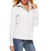 Femmes Combinaisons Barboteuses S5XL Solide Chemisier En Mousseline Dames Casual Élégant À Manches Longues Boutons Chemise Basique Noir Blanc Blouse Tops pour Femmes Plus La Taille 221123