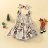 Rompers Infant Born Baby Girls 2pcs Kerstoutfits Mouwloze Bow Front Romper Dress Hoofdband Set 221122