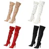 Boots Thin High Heel Women Boots Over the Knee Pointed Toe Pu Pleated Sexy Zipper Fashion Solid Motorcycle Pumps 220913