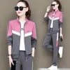 Women's Two Piece Pants Autumn East Stitching Color Coat Casual Plus Size Three Sets Womens Zip Stand Long Sleeves 221123