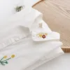 Macac￵es femininos macac￵es Mulheres blusas camisas t￺nicas t￺nos tops roupas femininas roupas de manga longa bot￣o para baixo flor branco floral feminino outono 221123